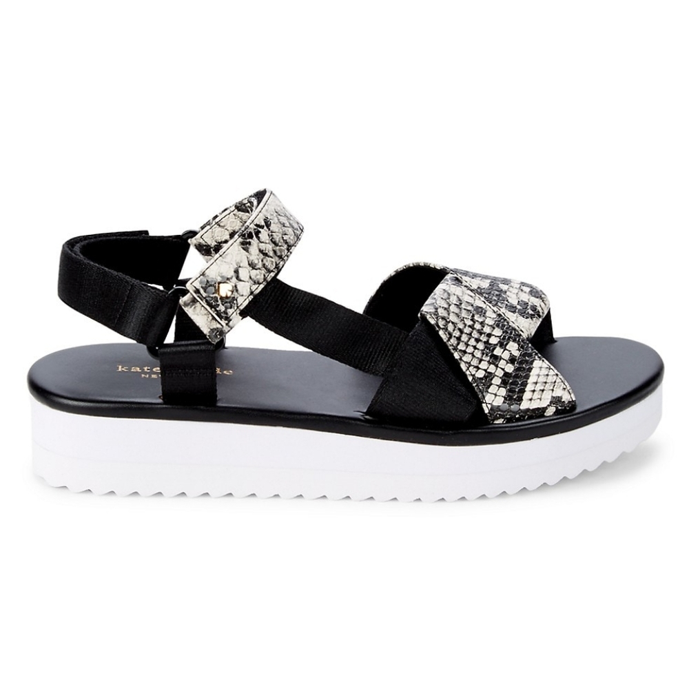 NEW Kate Spade Dotty Embossed Snakeskin Sandals in Black/White - Picture 3 of 16